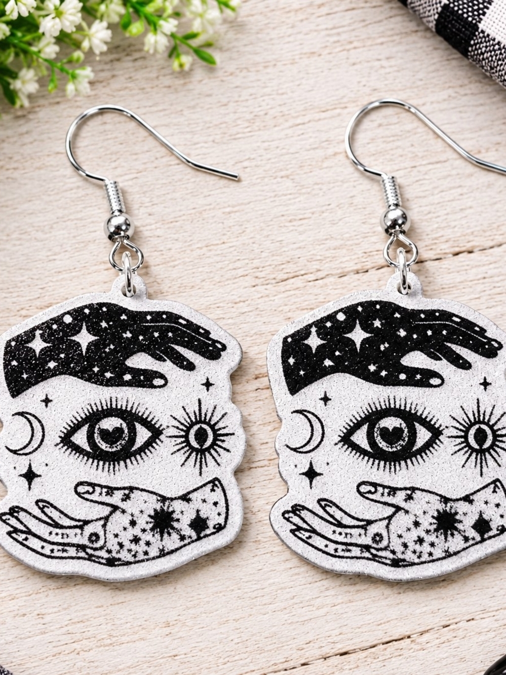 Mystic Eye Dangle Earrings - Black and Silver